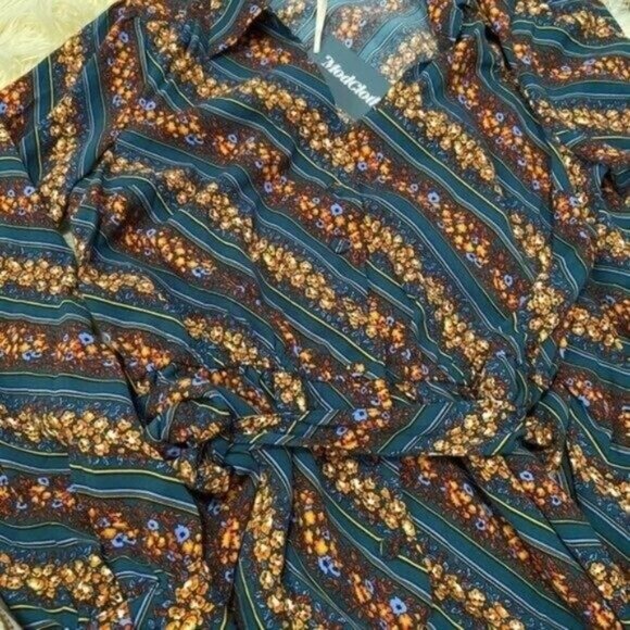 ModCloth Teal Floral Wide Leg Women's Vintage Inspired Jumpsuit NWT Large NEW - Picture 5 of 9